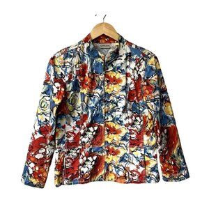 Chico's Vintage Jacket Multicolored Floral Wearable Art‎ Artsy Print Full Zip